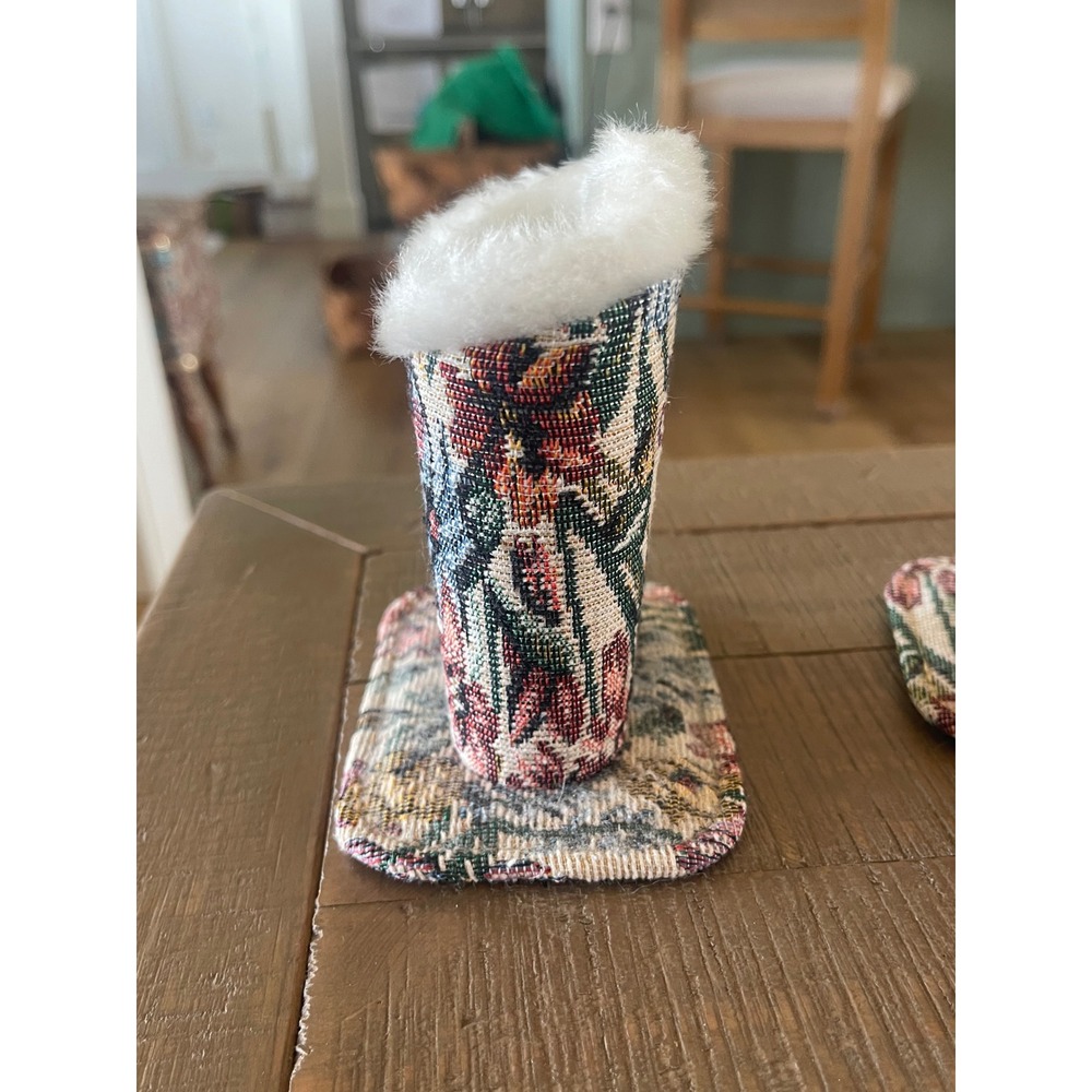 Floral Tapestry Eyeglass Holder Stand Faux Fur Lined Padded Glasses Case Vintage - Picture 2 of 8